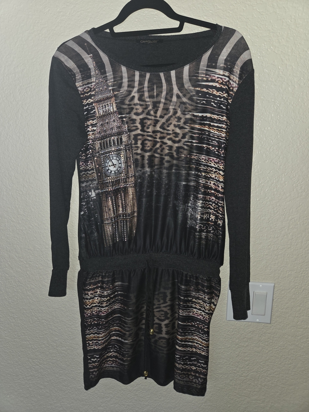 Charlies Black & Brown Printed Long-Sleeve Tunic Dress